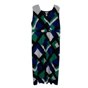 Catherines Sleeveless maxi Dress Surplice Elastic Waist Size 4X Bold Geometric